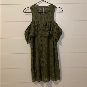 Francesca’s Olive Green Mini Lace Dress